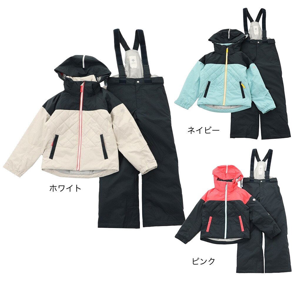 デサント（DESCENTE）（キッズ）スキーウェア スキースーツ 上下セット ガールズ ジュニア DWJQJH03 PBK ホワイト 130 160 防水 撥水 透湿 丸洗い