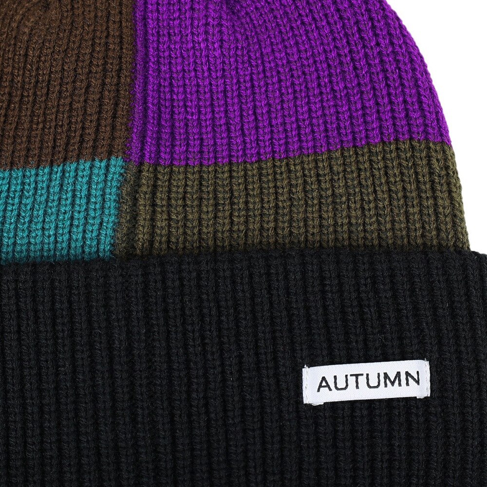 AUTUMN（メンズ、レディース）帽子 ニット帽 PATCHWORK AT23 BLACK