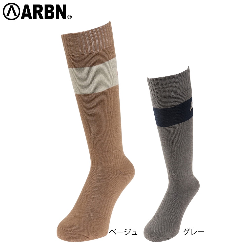 エアボーン（ARBN）（メンズ）靴下 ソックス ロゴ柄 ベージュ AB33WC0003 BEG 防寒 保温 抗菌防臭