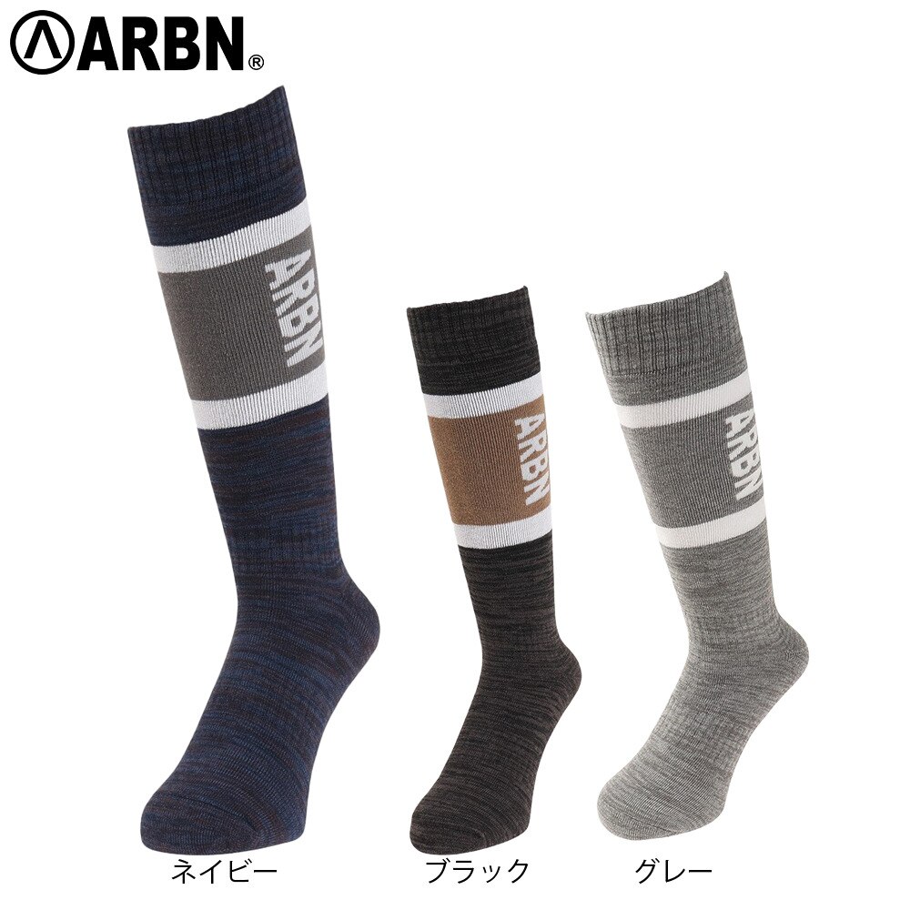 エアボーン（ARBN）（メンズ）靴下 ソックス ロゴ 杢柄 グレー AB33WC0004 GRY 防寒 保温 抗菌防臭