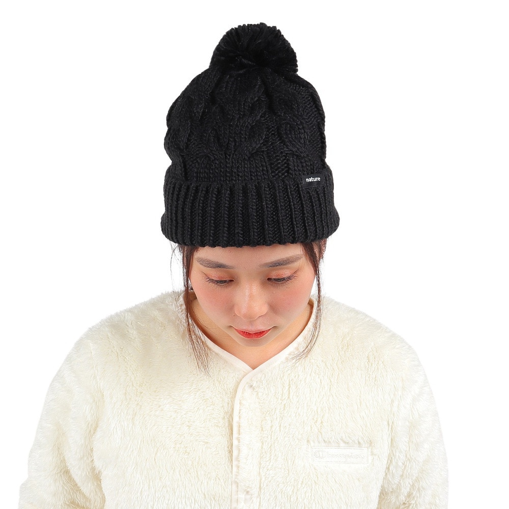 エアボーン（ARBN）（レディース）ニット帽 ニットキャップ NATURE POM AB43WC1570 BLK