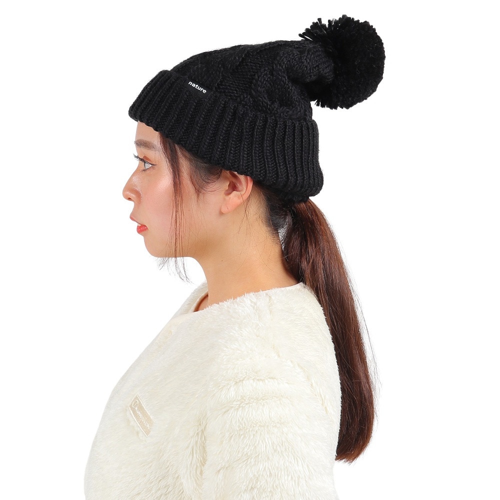 エアボーン（ARBN）（レディース）ニット帽 ニットキャップ NATURE POM AB43WC1570 BLK