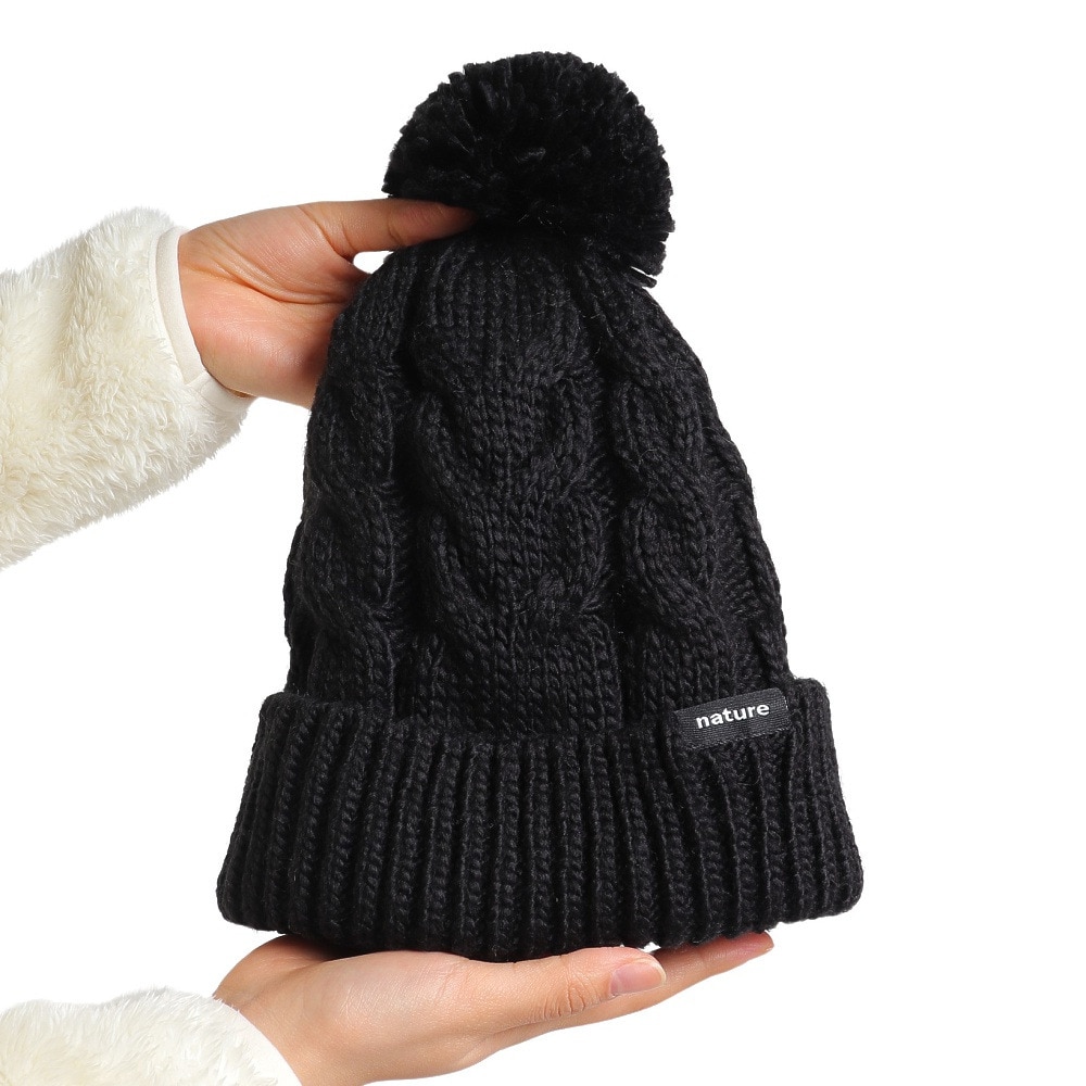 エアボーン（ARBN）（レディース）ニット帽 ニットキャップ NATURE POM AB43WC1570 BLK