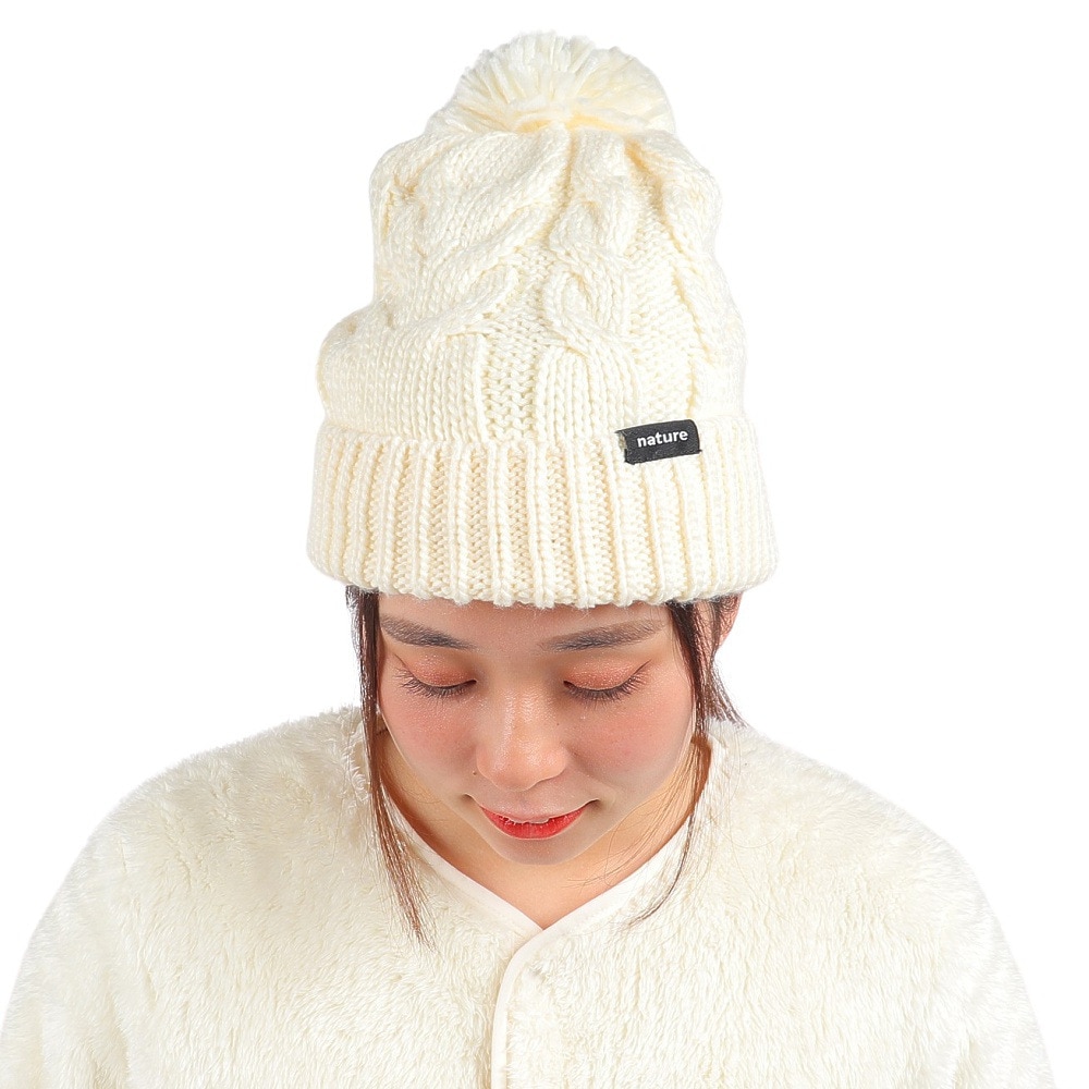 エアボーン（ARBN）（レディース）ニット帽 ニットキャップ NATURE POM AB43WC1570 WHT