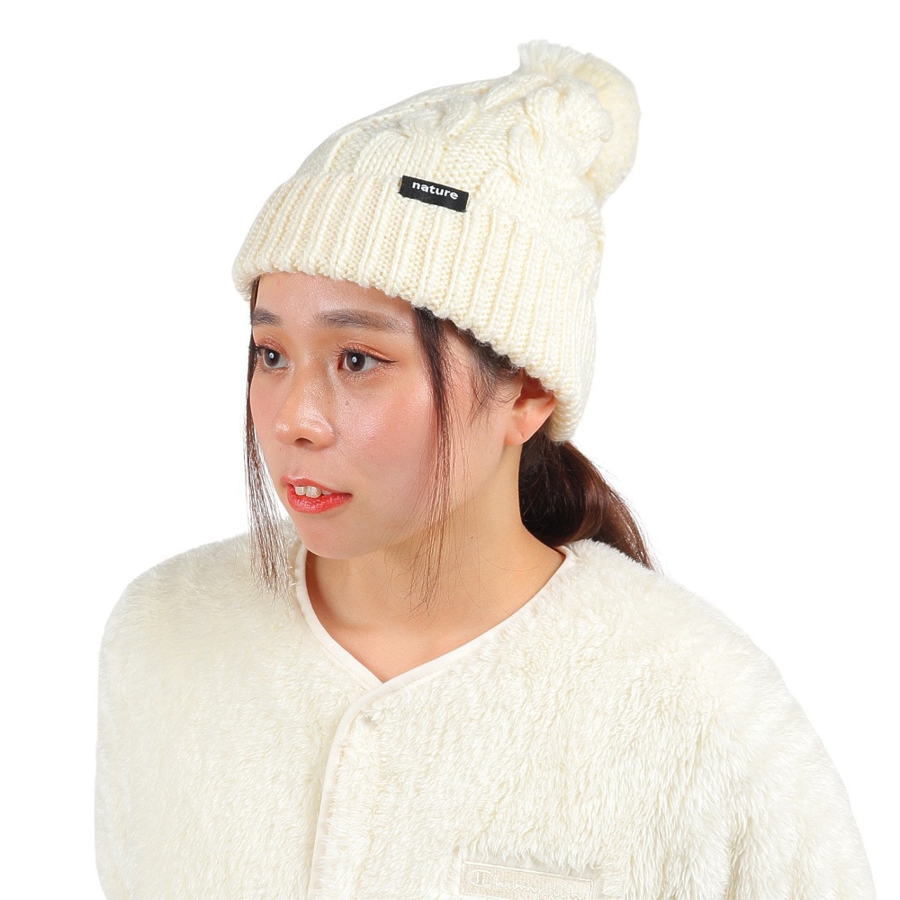 エアボーン（ARBN）（レディース）ニット帽 ニットキャップ NATURE POM AB43WC1570 WHT