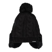 (レディース)耳付き ポンポン ニット帽 ST24FB0050 BLK