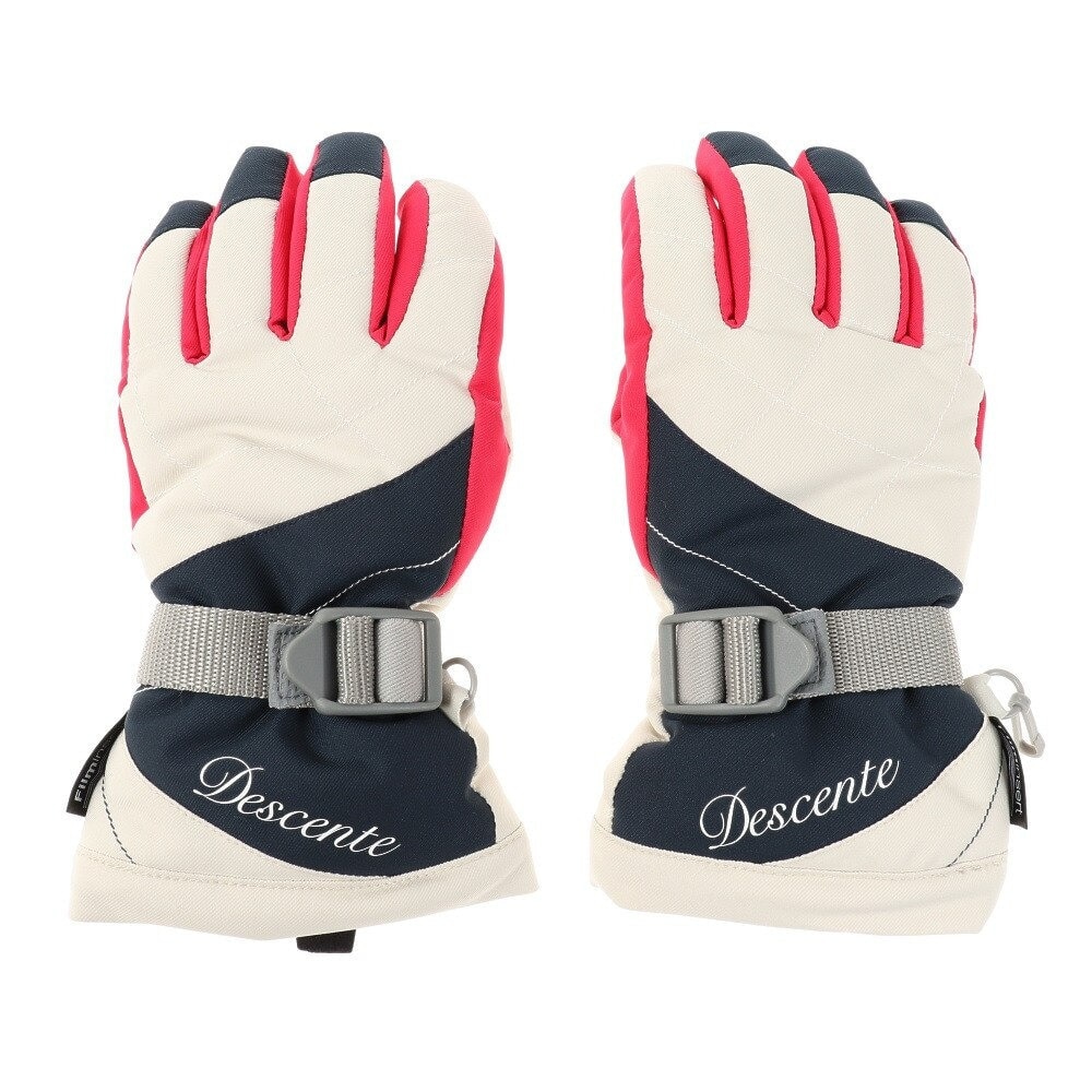 デサント（DESCENTE）（キッズ）ジュニア グローブ 手袋 5本指グローブ DWDQJD04X PRT ホワイト ピンク スキー スノーボード 雪遊び