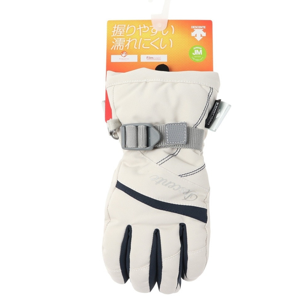 デサント（DESCENTE）（キッズ）ジュニア スキー グローブ スノーボード 手袋 スノボ ホワイト 5本指グローブ DWDUJD03X PRT 防水透湿 抗菌防臭
