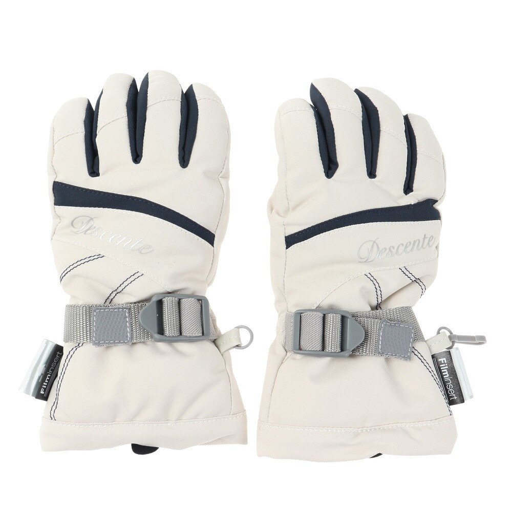 デサント（DESCENTE）（キッズ）ジュニア スキー グローブ スノーボード 手袋 スノボ ホワイト 5本指グローブ DWDUJD03X PRT 防水透湿 抗菌防臭
