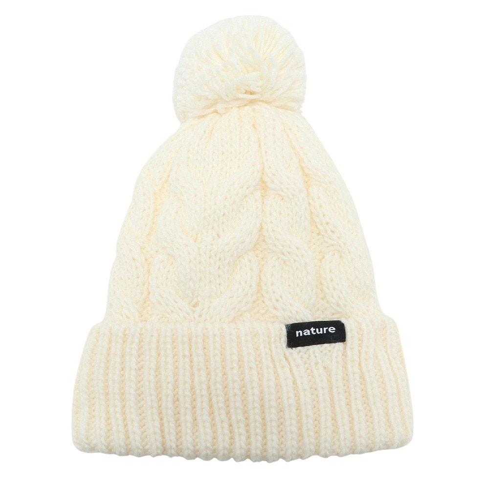 エアボーン（ARBN）（キッズ）ジュニア 帽子 ニット帽 ポンポン ホワイト NATURE ニットキャップ AB33WC1393 WHT 防寒 雪あそび
