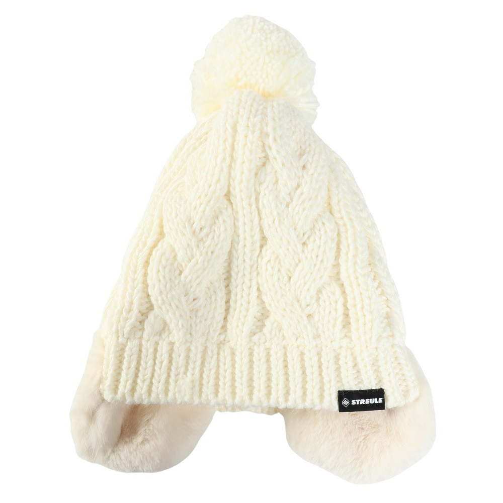 CELINE ホワイト ポンポンニット帽 CELINE（セリーヌ） 美品 ニット帽 ポンポン ウール混 白 ホワイト