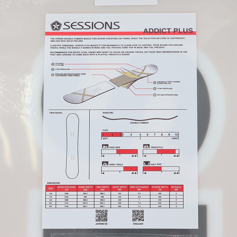 セッションズ（SESSIONS）（メンズ）スノーボード 板 ADDICT PLUS 23100250 PNK ダブルキャンバー
