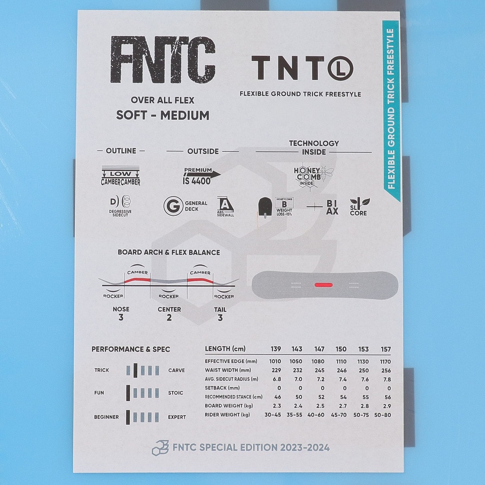 エフエヌティシー（FNTC）（メンズ）スノーボード 板 FLEXIBLE GROUND TRICK FREESTYLE 24 TNT L LTBLUE