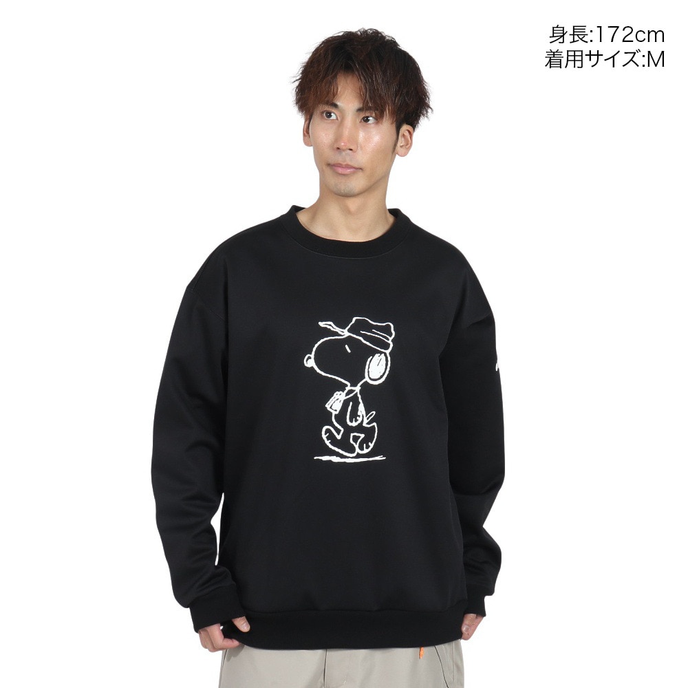 ベスプ（VESP）（メンズ）スノーボード ボードウェア スウェット PEANUTS COLLABORATION SNOOPY CREW SNMS2022 BK スヌーピー コラボ ポケット付き ブラック