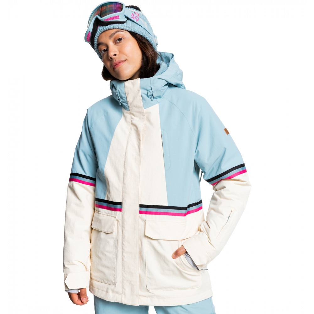 【美品】ROXY スノーボード　スキー　ウェア　ライトブルー　ブルー　刺繍