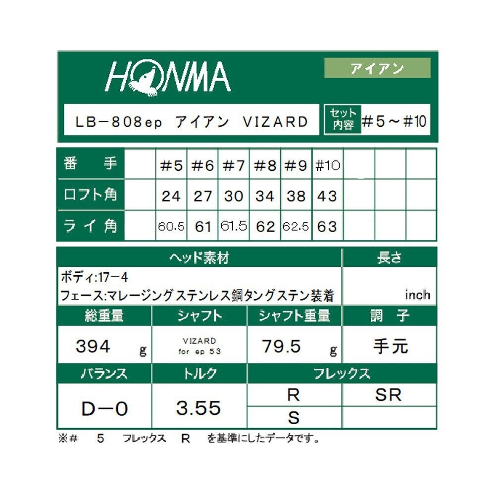 本間ゴルフ（HONMA）（メンズ）アイアンセット メンズ 6本 LB808ep (5～10) VIZARD for ep 53