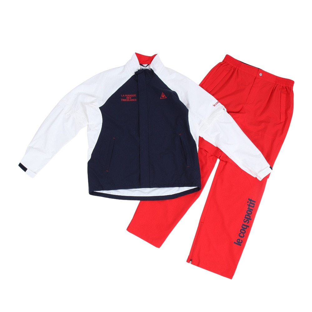 ルコックスポルティフ（lecoqsportif）（メンズ）ゴルフウェア メンズ レインウェア 防水 耐水 2WAY仕様 上下セット  QGMNJH00W-NVWH (B) 収納袋付 雨具