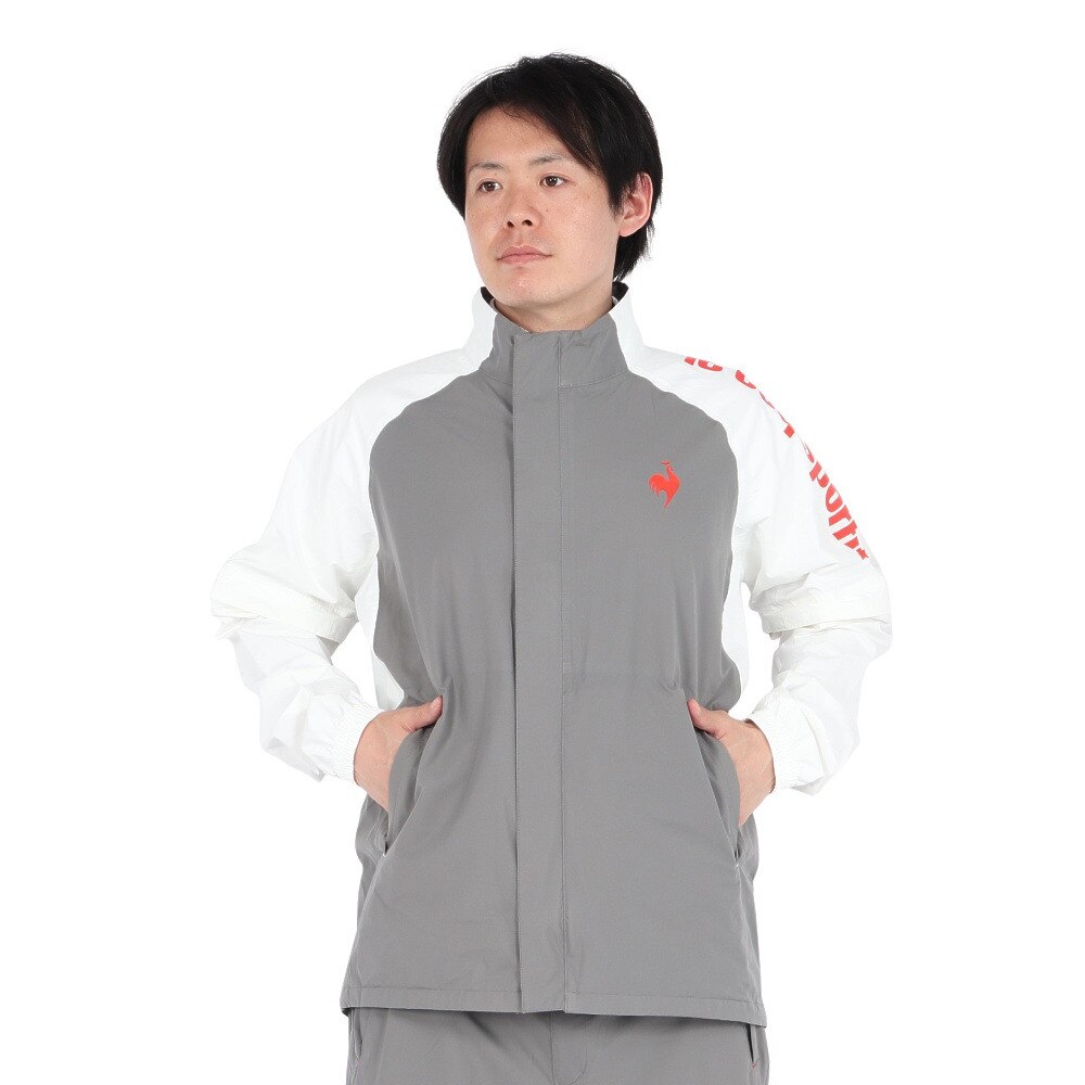 ルコックスポルティフ（lecoqsportif）（メンズ）ゴルフウェア 耐水 ストレッチフォーサー レインウェア 上下セット 収納袋付き QGMXJH00W GY00