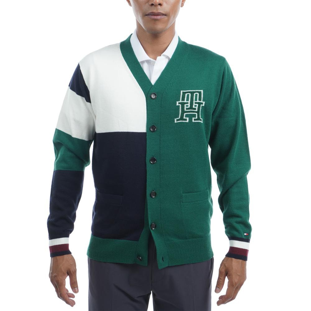 トミー ヒルフィガー ゴルフ（TOMMY HILFIGER GOLF）（メンズ）ゴルフウェア アウター フラッグ切替 ニットカーディガン THMA276-GRN
