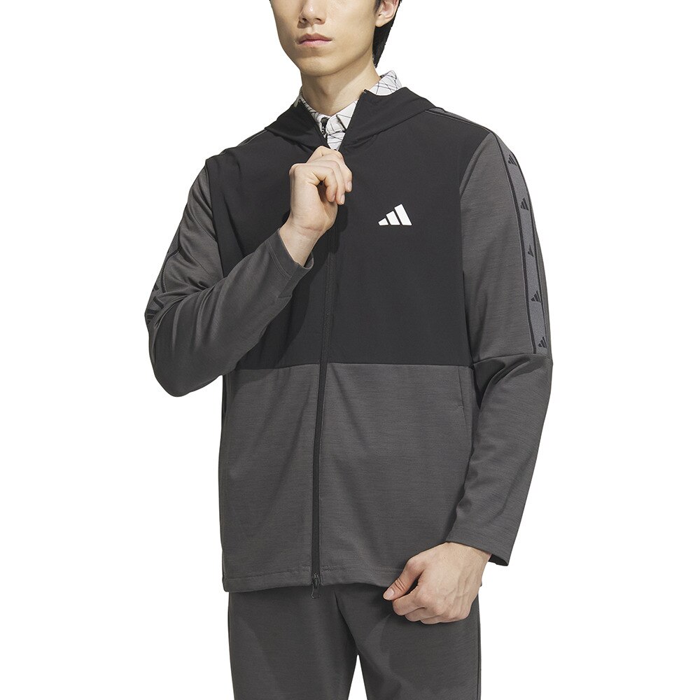 アディダス（adidas）（メンズ）ゴルフウェア パーカー 防風 ファブリックミックスストレッチ フーディー IKK83-IN9009BK