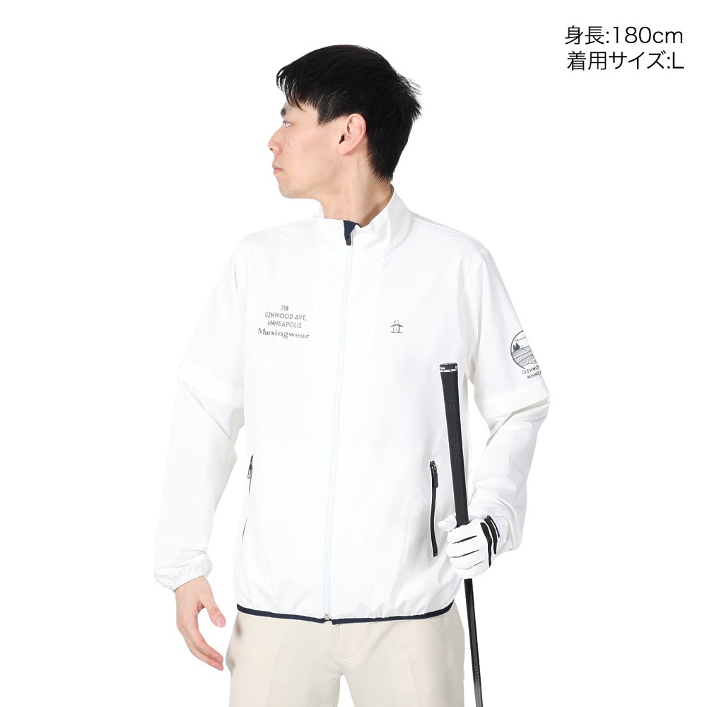 マンシングウエア（MUNSING WEAR）（メンズ）ゴルフウェア アウター 撥水 ストレッチ袖ドッキングブルゾン MGMXJK04 WH00