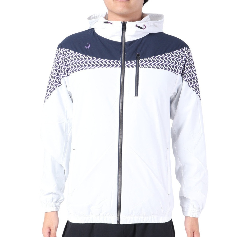 ルコックスポルティフ（lecoqsportif）（メンズ）ゴルフウェア アウター 防風 パーカー ストレッチフォーサー フード付き起毛裏地ブルゾン QGMWJK05 WH00