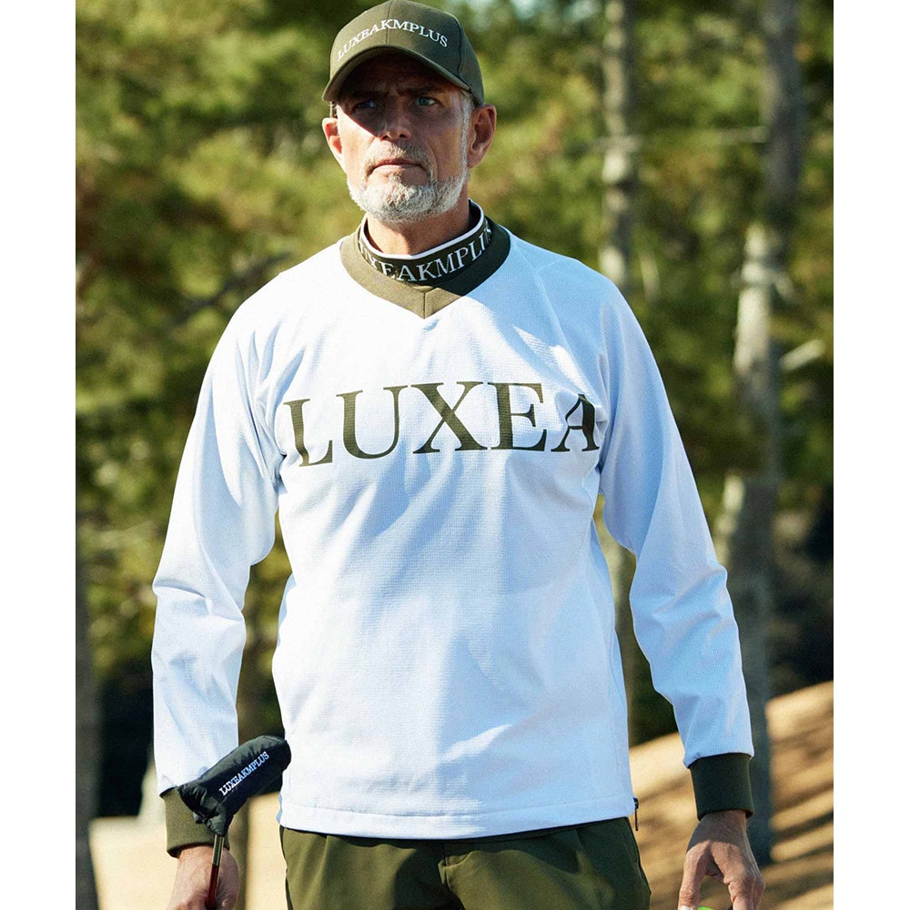 リュクスエイケイエムプラス（LUXEAKMPLU）（メンズ）ゴルフウェア VENTILATED VネックロングスリーブTシャツ LAO-24056white