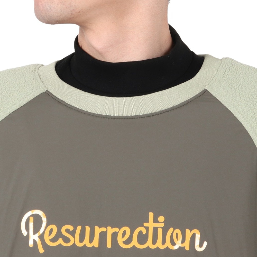 レザレクション（Resurrection）（メンズ）ゴルフウェア アウター 軽量 保温 ウィンドブロックボア クルーネック 長袖シャツ BD34OU29-M KHK