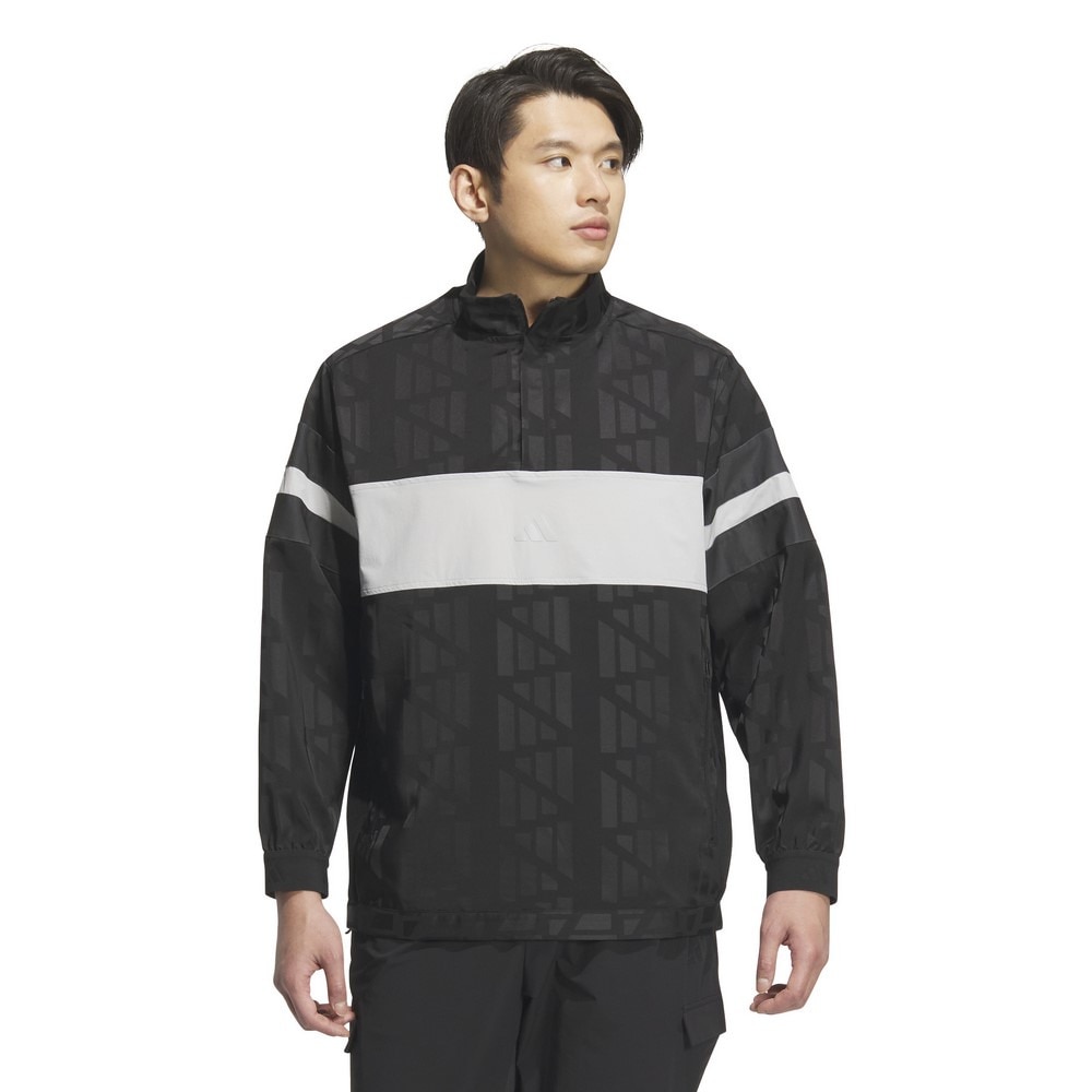アディダス（adidas）（メンズ）ゴルフウェア BTC バッジ オブ スポーツ ジャカード ロゴ クォータージップ 長袖 アノラック ジャケット KUK58-JG1364BLK
