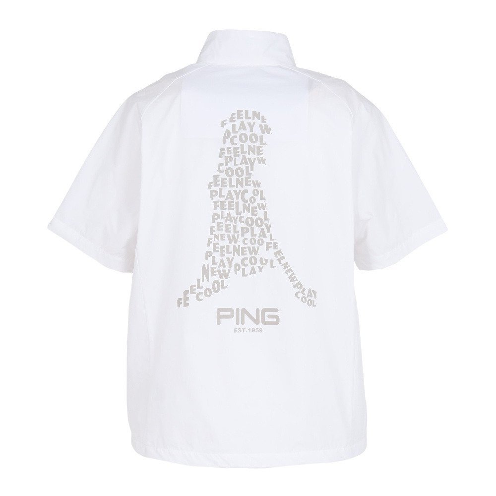 【新品・タグ付き】PING ハーフジップゴルフウェア　ホワイト×グレー　Lサイズ ピン（PING）（メンズ）ゴルフウェア アウター 半袖ハーフジップ 撥水