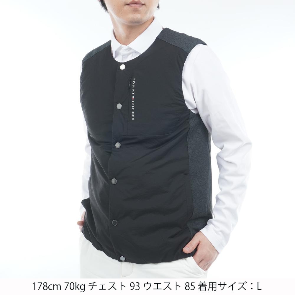 トミー ヒルフィガー ゴルフ（TOMMY HILFIGER GOLF）（メンズ）ゴルフウェア 防風 ノーカラー中綿ベスト THMA585-BLK