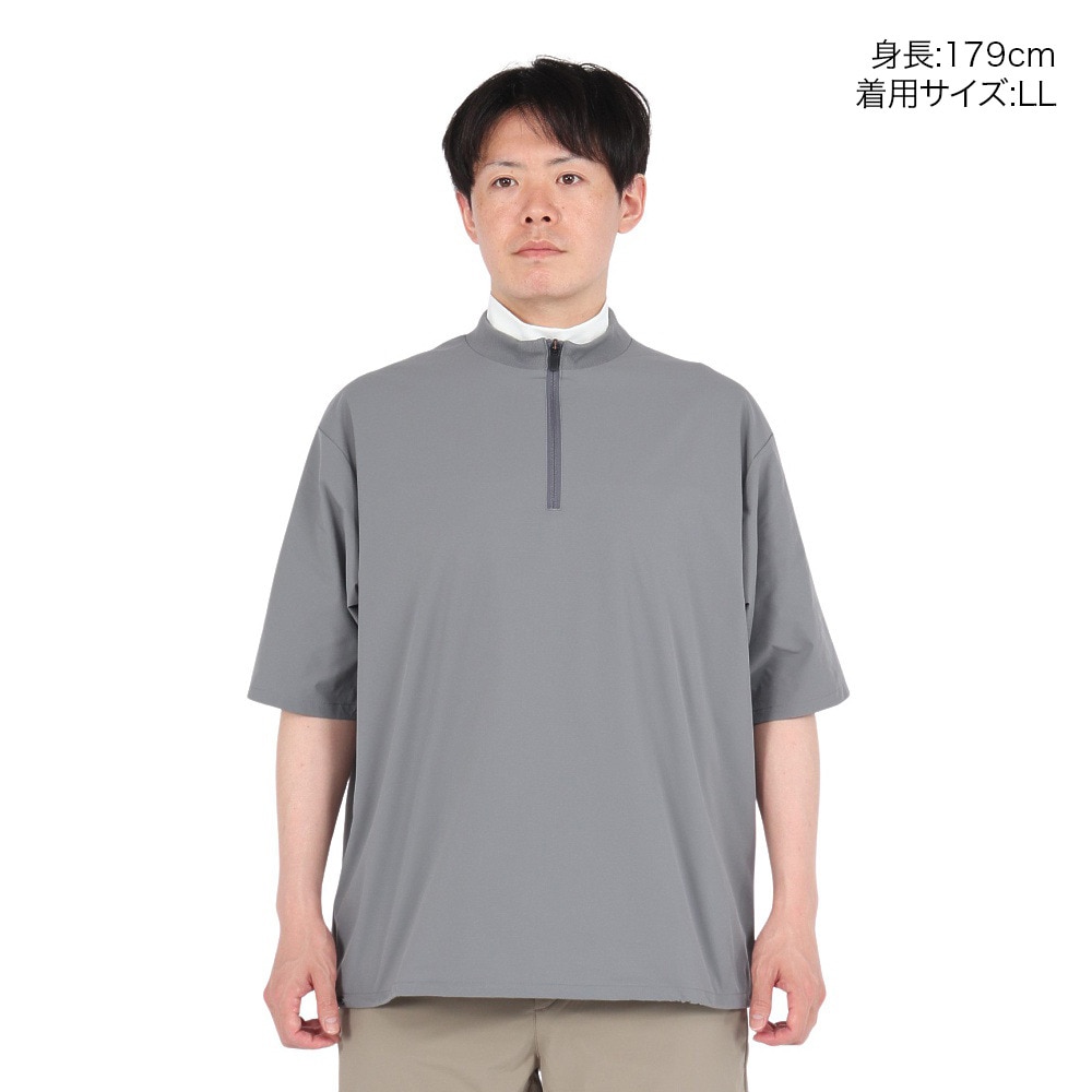 シルバースコット845（SILVERSCOTT845）（メンズ）ゴルフウェア アウター 撥水 WOVEN ハーフジップ 半袖 プルオーバー SS25SST004 GRY