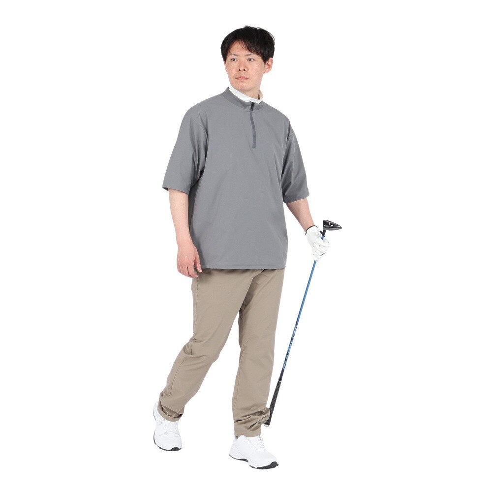 シルバースコット845（SILVERSCOTT845）（メンズ）ゴルフウェア アウター 撥水 WOVEN ハーフジップ 半袖 プルオーバー SS25SST004 GRY