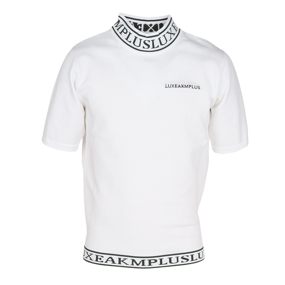 リュクスエイケイエムプラス（LUXEAKMPLUS）（メンズ）ゴルフウェア カラーロゴ 半袖ニットTシャツ LAK-25001white