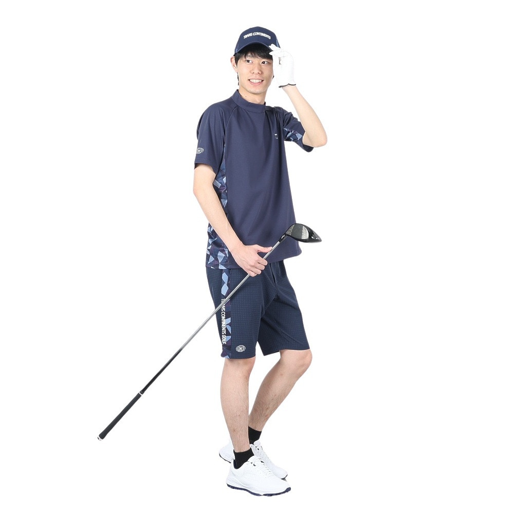トランスコンチネンツ（TRANS CONTINENTS）（メンズ）ゴルフウェア 幾何柄 切替ショートパンツ 24WTRX04-NV