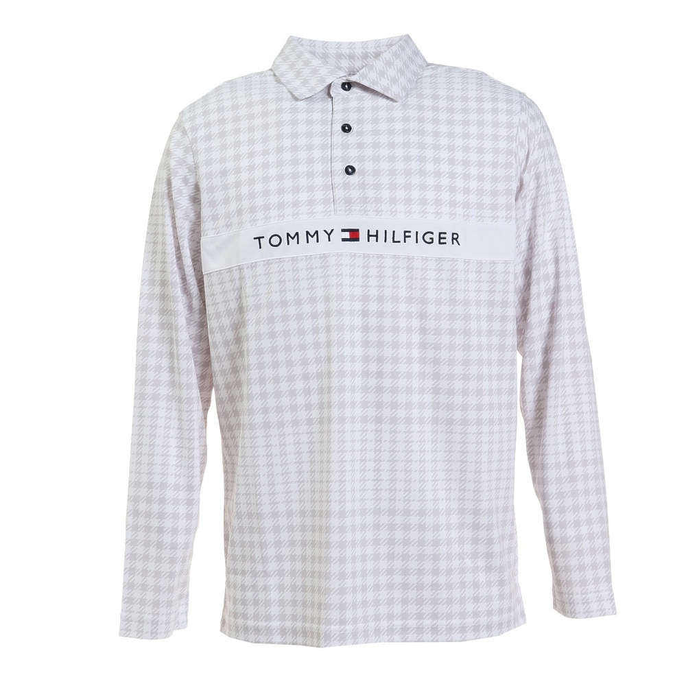 トミーヒルフィガー（TOMMY HILFIGER）（メンズ）ゴルフウェア 千鳥チェック 長袖ポロシャツ THMA266-WHT