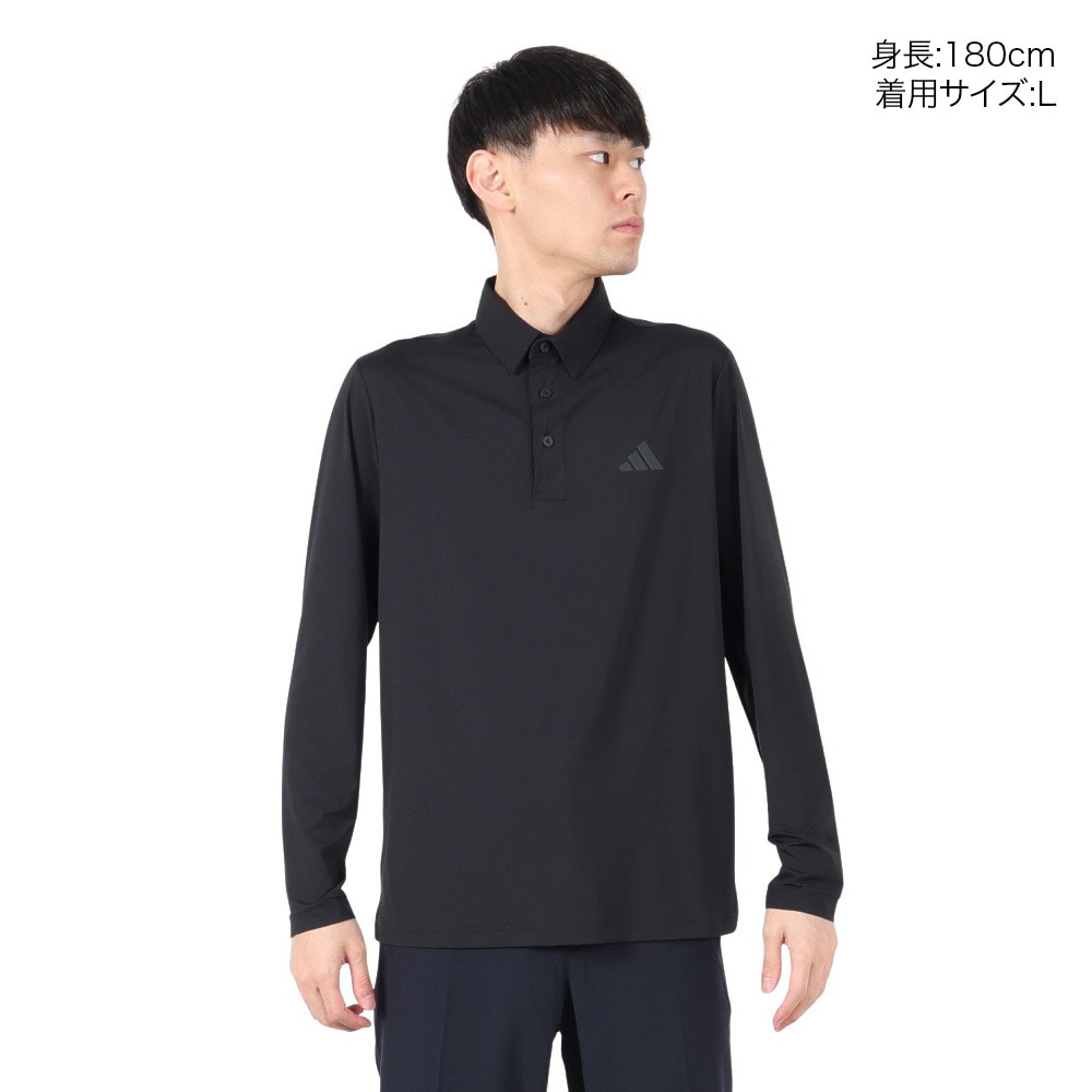 アディダス（adidas）（メンズ）ゴルフウェア スリーストライプス UVケア付き長袖ポロシャツ RO704-KB3067BLK