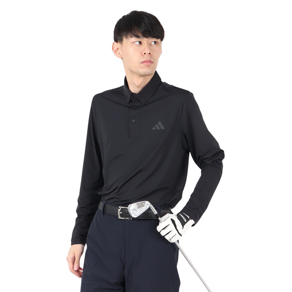 アディダス（adidas）（メンズ）ゴルフウェア スリーストライプス UVケア付き長袖ポロシャツ RO704-KB3067BLK