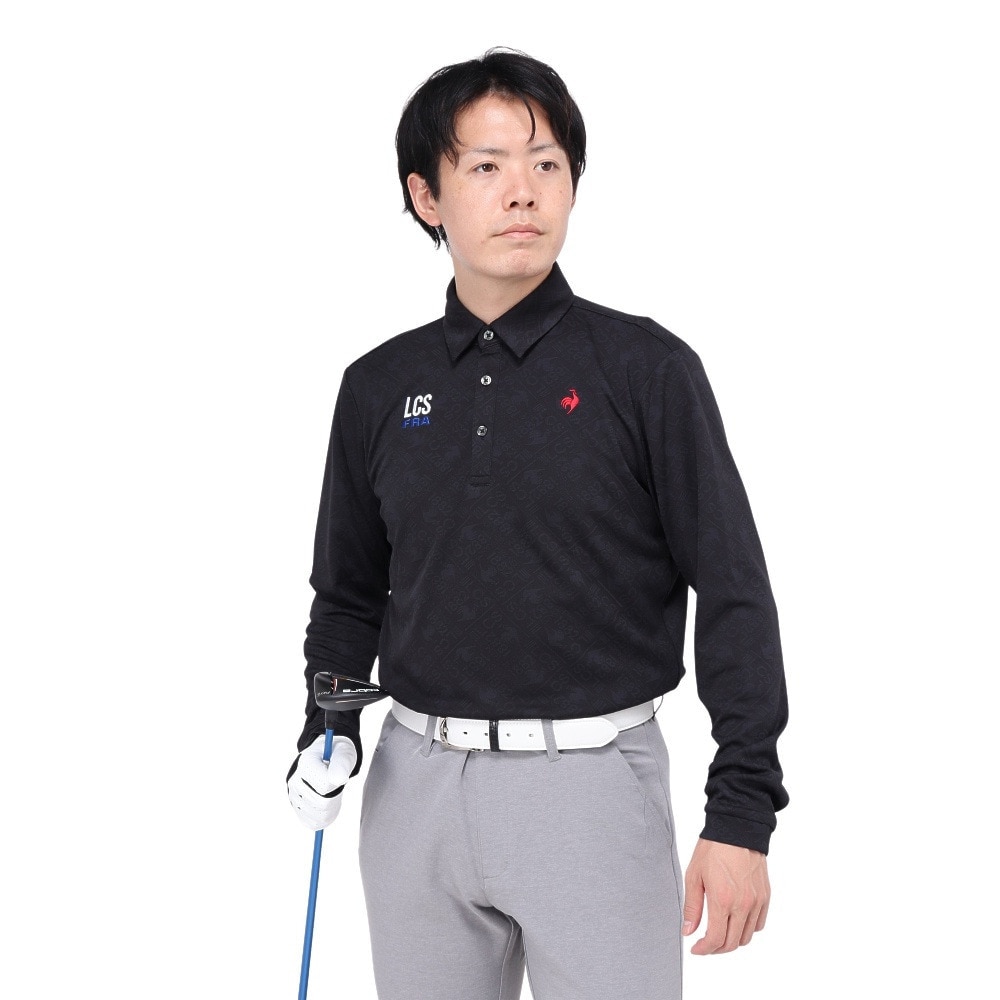 ルコックスポルティフ（lecoqsportif）（メンズ）ゴルフウェア 吸汗速乾 ストレッチフォーサー ジャガード 長袖シャツ LG4FLS03M BK00