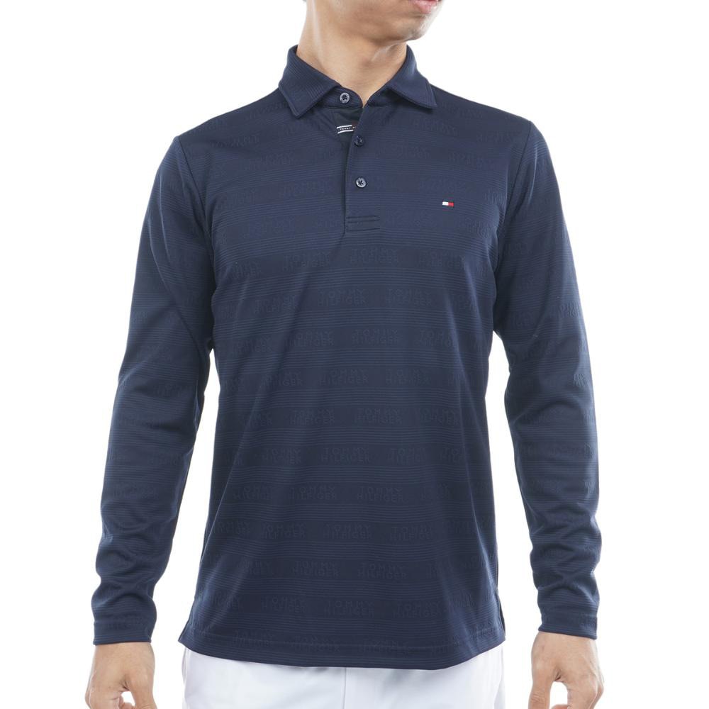 トミーヒルフィガー（TOMMY HILFIGER）（メンズ）ゴルフウェア ロゴジャガード 長袖台衿付きシャツ THMA568-NVY