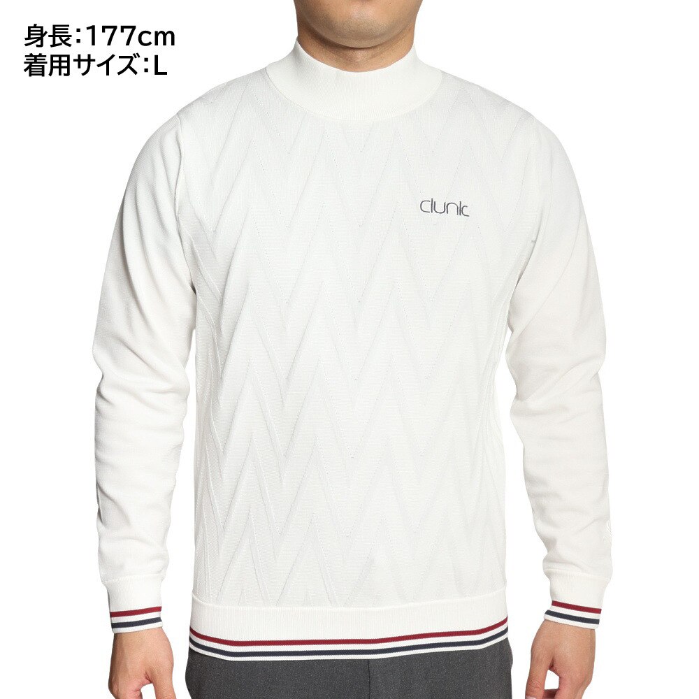 クランク（CLUNK）（メンズ）ゴルフウェア 長袖 ストレッチ 撥水 ナガソデモックネックニット CL5NTJ23 WHT★★★