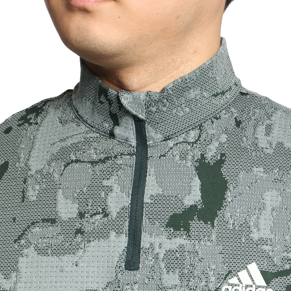 アディダス(adidas)(メンズ)ゴルフウェア トーナルジャカード 長袖ストレッチジップモックシャツ P2340-HG8222SGRN アディダス(adidas)(メンズ)ゴルフウェア トーナルジャカード 長袖ストレッチジップモックシャツ P2340-HG8222SGRN
