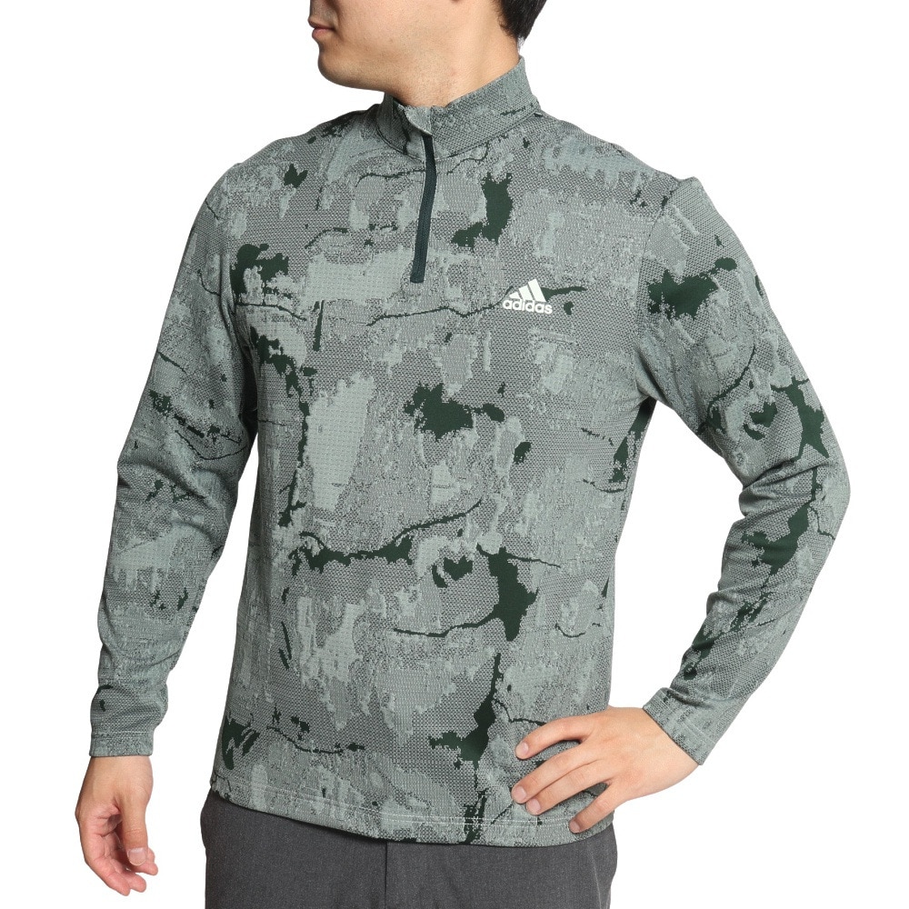 アディダス(adidas)(メンズ)ゴルフウェア トーナルジャカード 長袖ストレッチジップモックシャツ P2340-HG8222SGRN アディダス(adidas)(メンズ)ゴルフウェア トーナルジャカード 長袖ストレッチジップモックシャツ P2340-HG8222SGRN