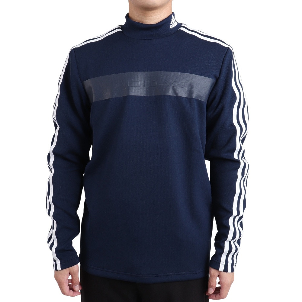 アディダス(adidas)(メンズ)ゴルフウェア ダブルニット 吸湿性 保温性 スリーストライプス 長袖モックネックシャツ SF285-HG8267NV アディダス(adidas)(メンズ)ゴルフウェア ダブルニット 吸湿性 保温性 スリーストライプス 長袖モックネックシャツ SF285-HG8267NV