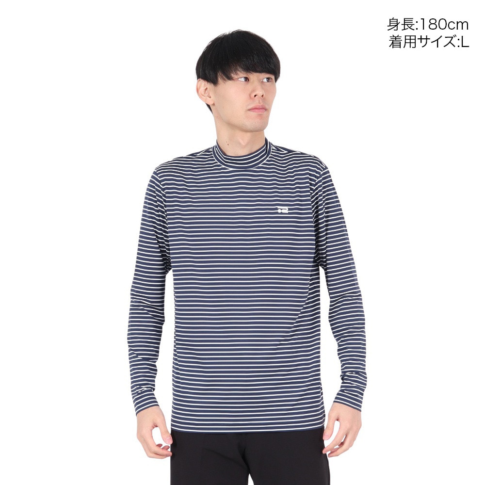 ROSASEN（メンズ）ゴルフウェア 吸水速乾 ベアテンボーダー 長袖モックネックシャツ 044-22911-098-24AW