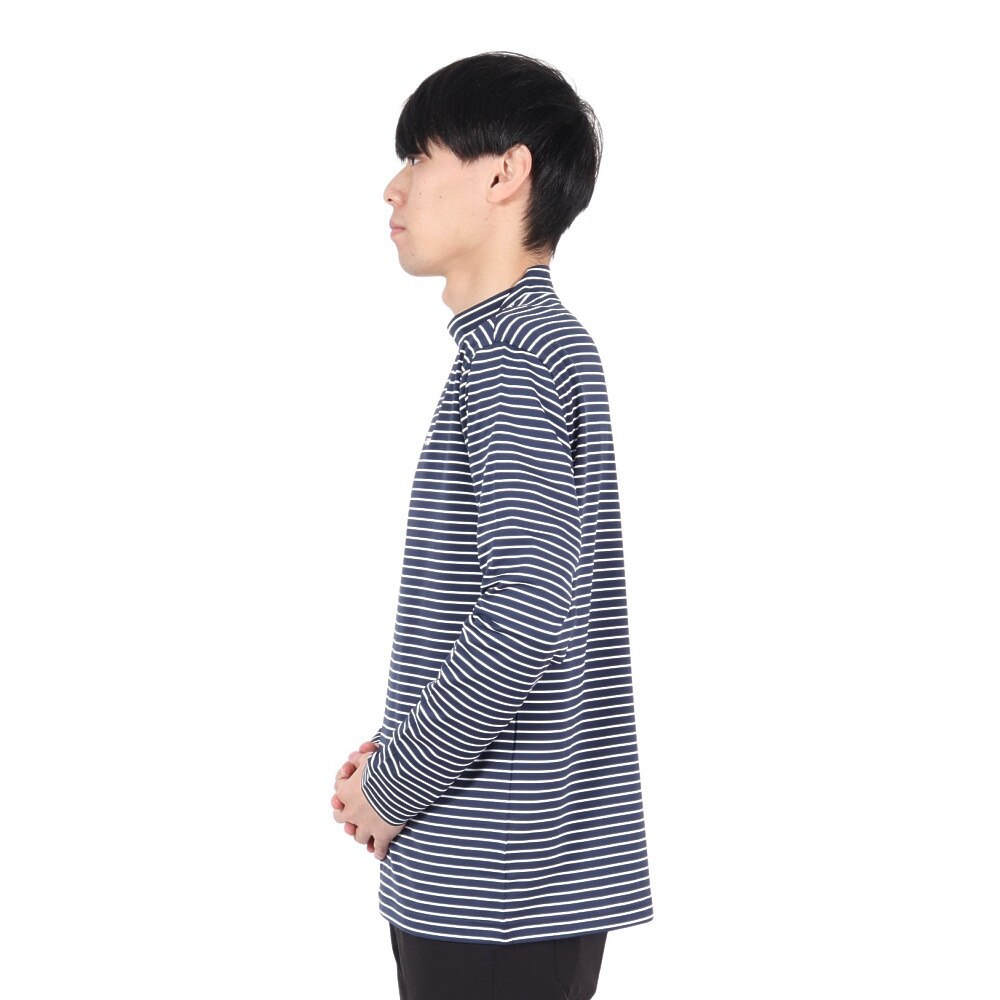ROSASEN（メンズ）ゴルフウェア 吸水速乾 ベアテンボーダー 長袖モックネックシャツ 044-22911-098-24AW