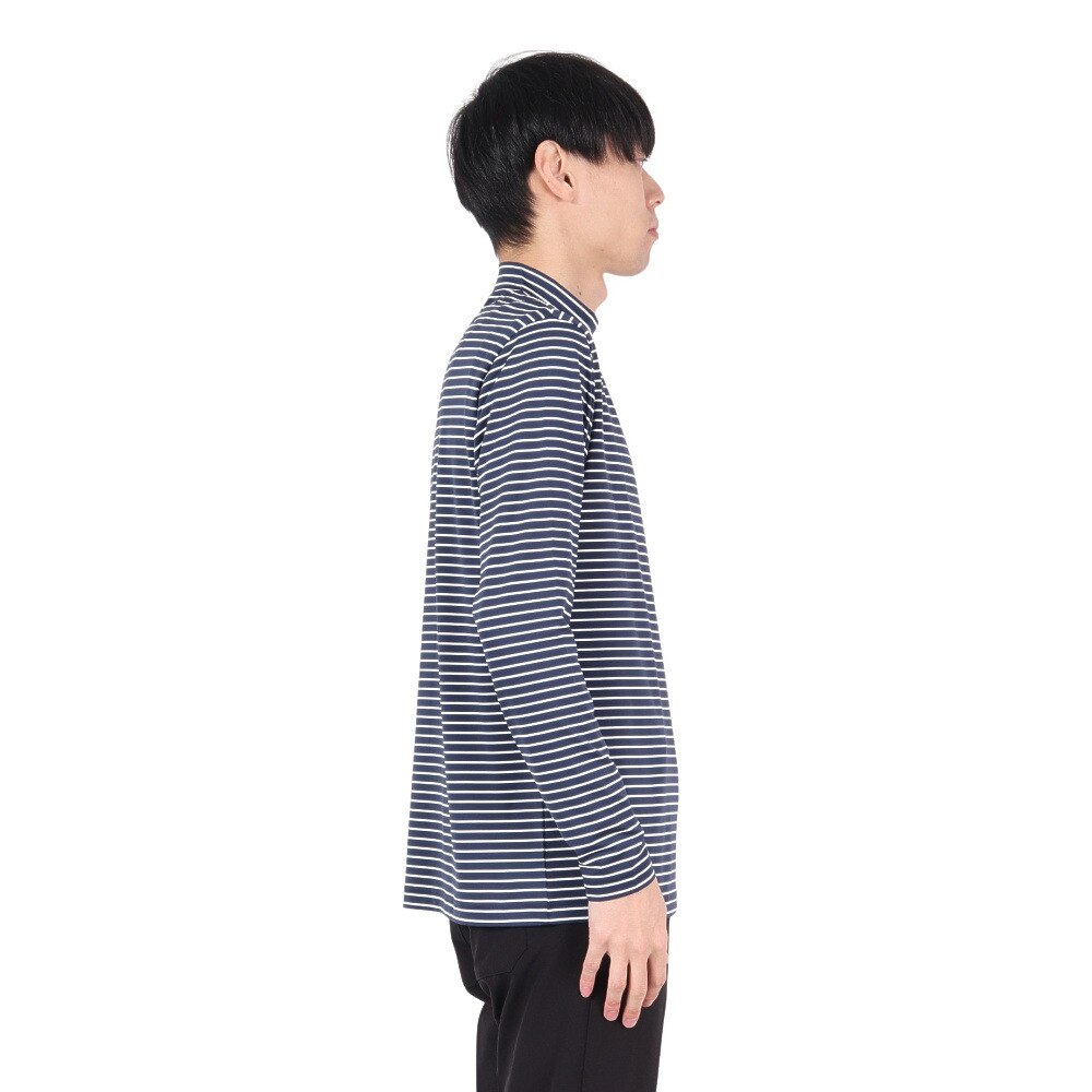 ROSASEN（メンズ）ゴルフウェア 吸水速乾 ベアテンボーダー 長袖モックネックシャツ 044-22911-098-24AW