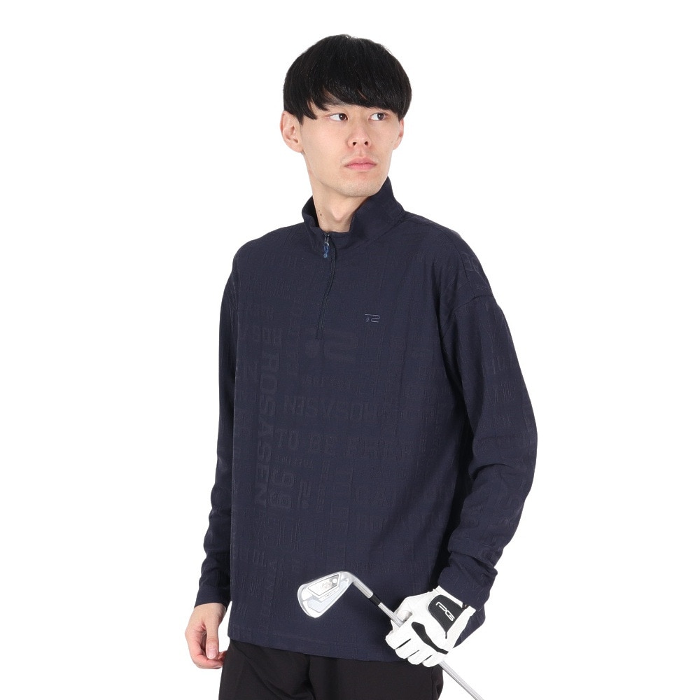 ROSASEN（メンズ）ゴルフウェア リンクスジャカード ハーフジップ 長袖ハイネック 044-22912-098-24AW