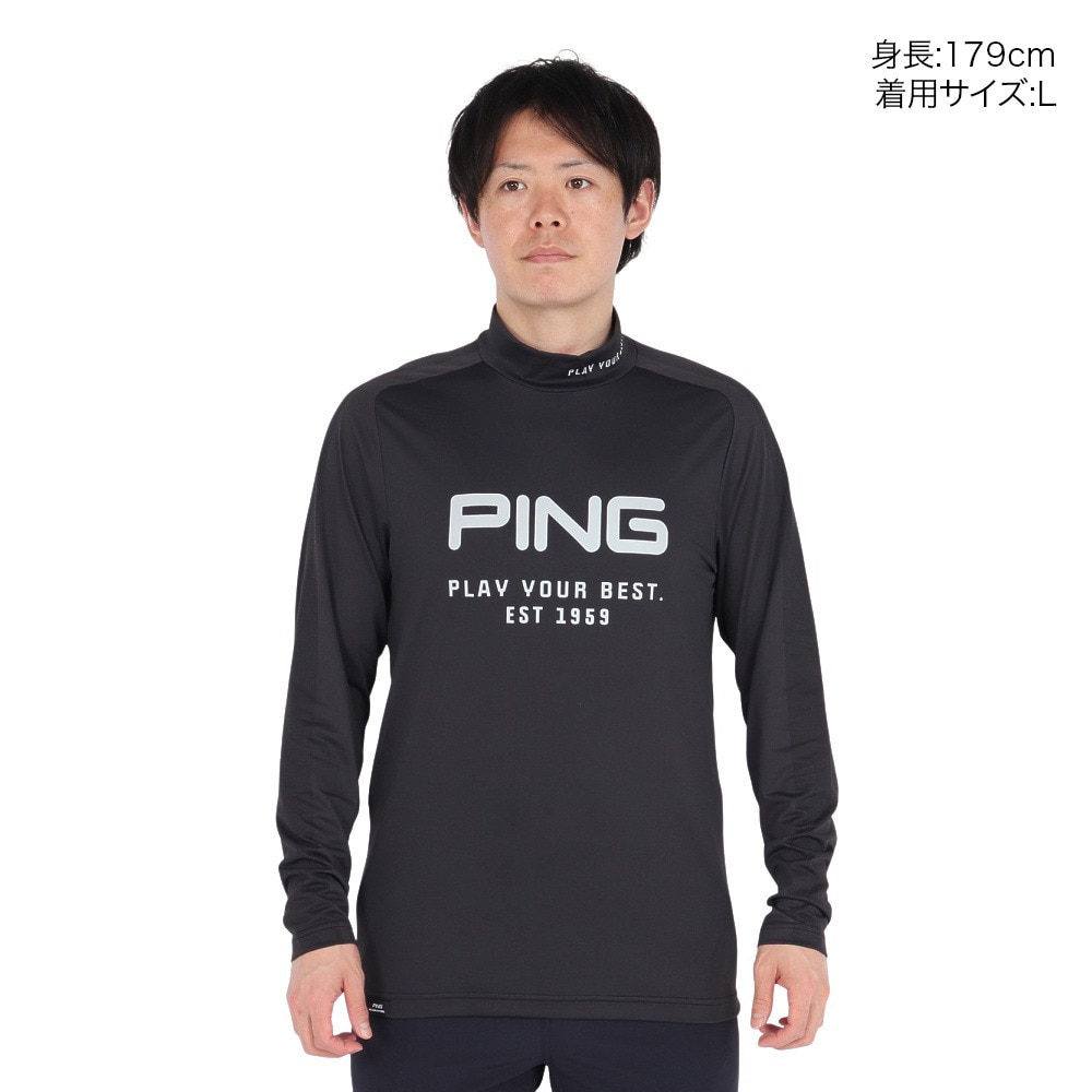 ピン（PING）（メンズ）ゴルフウェア メッシュボーダー ジャガード 長袖ハイネックシャツ 621-5166101-010