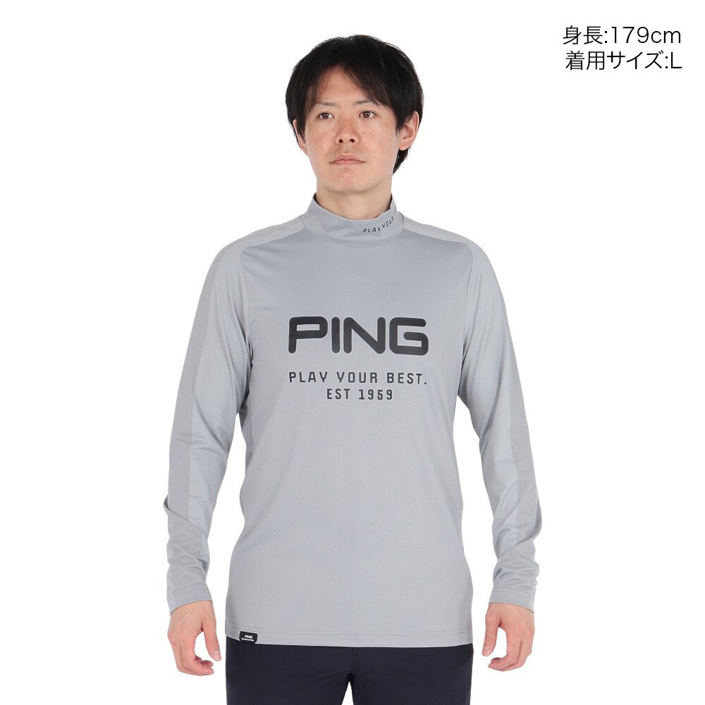 ピン（PING）（メンズ）ゴルフウェア メッシュボーダー ジャガード 長袖ハイネックシャツ 621-5166101-020